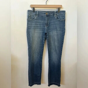 Kut from the Kloth sz 12 Reese Ankle Straight Leg Raw Hem Jeans Denim Stretch